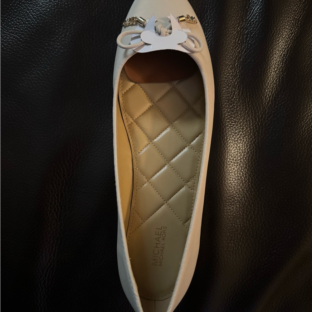 Michael Kors White Quilted Flats with Embellished Toe